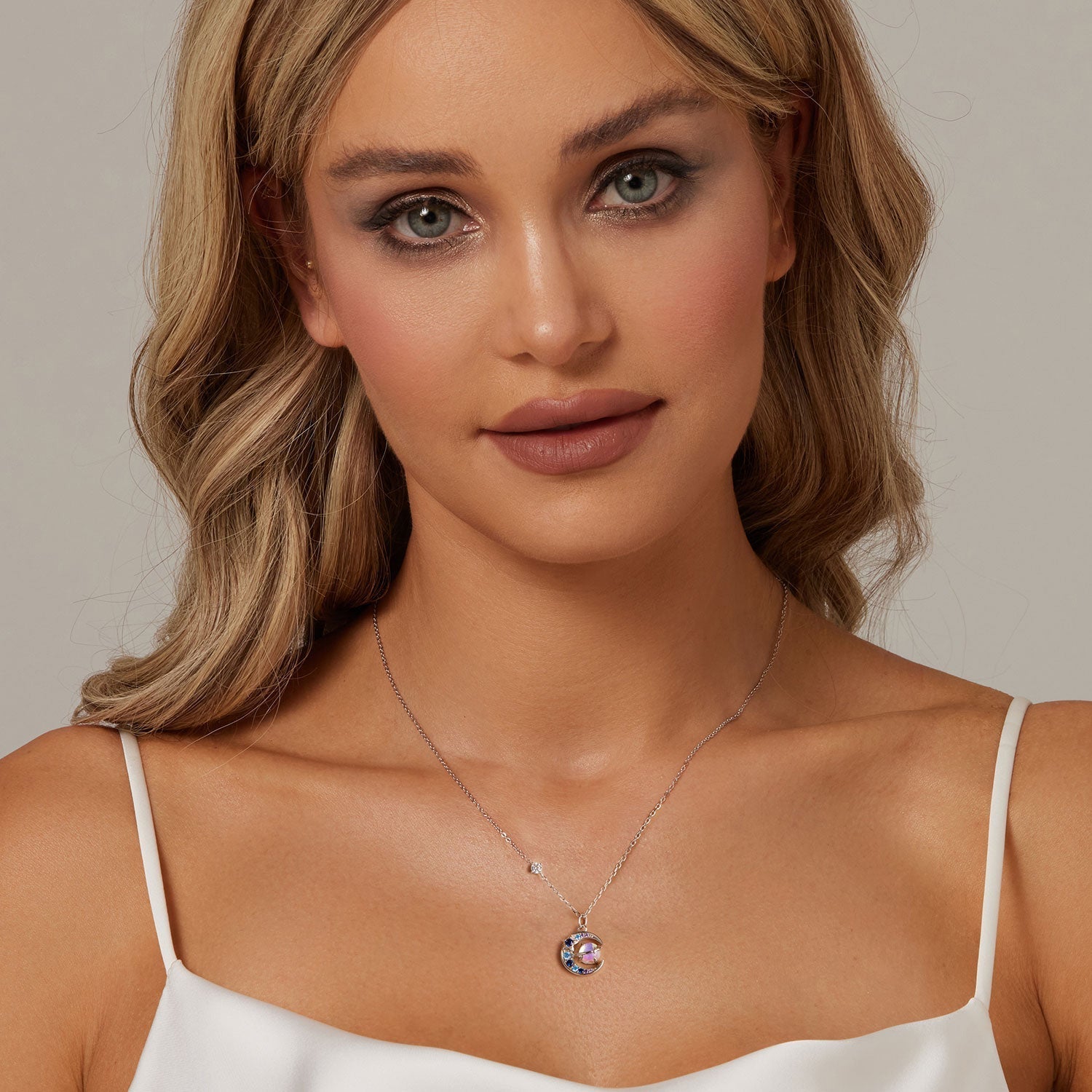 925 Sterling Silver Necklace with Pavé CZ & Transparent Glass Pendant for Women DestGlow