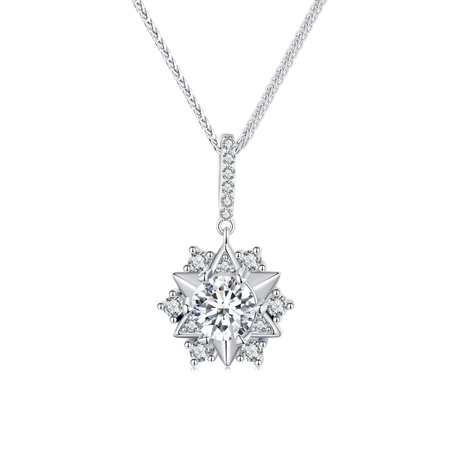 925 Sterling Silver Moissanite Necklace with Pavé Setting, 45cm, Platinum Plated, Women DestGlow