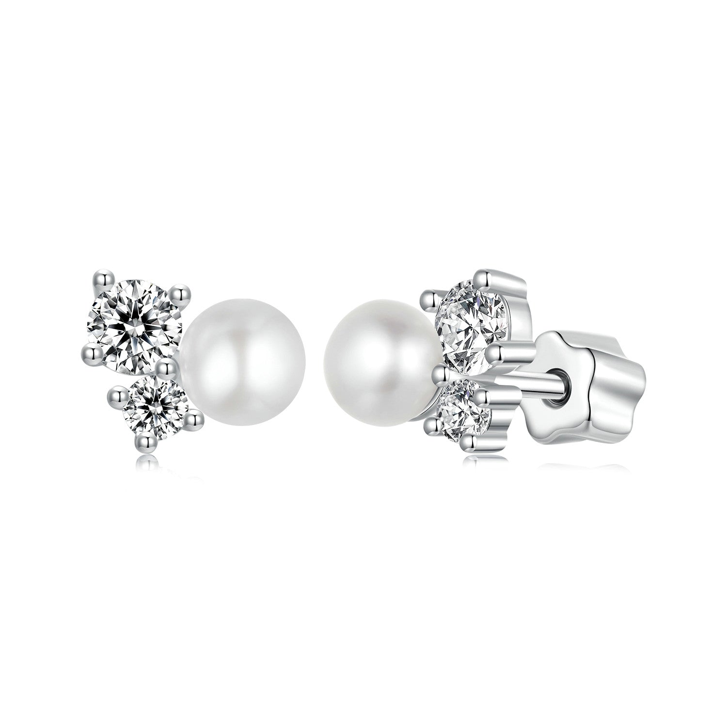 925 Sterling Silver 0.1 Carat Moissanite and Pearl Earrings for Women DestGlow