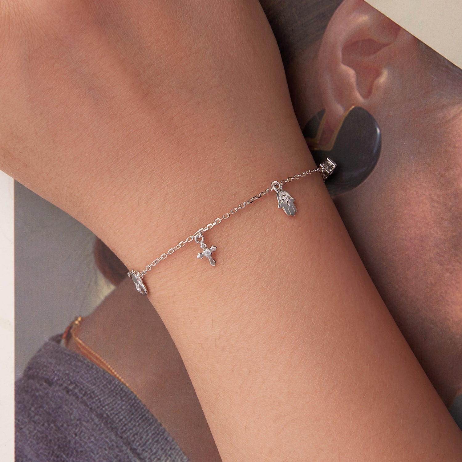 925 Sterling Silver Bracelet with Plated White Gold and Pavé Setting CZ DestGlow