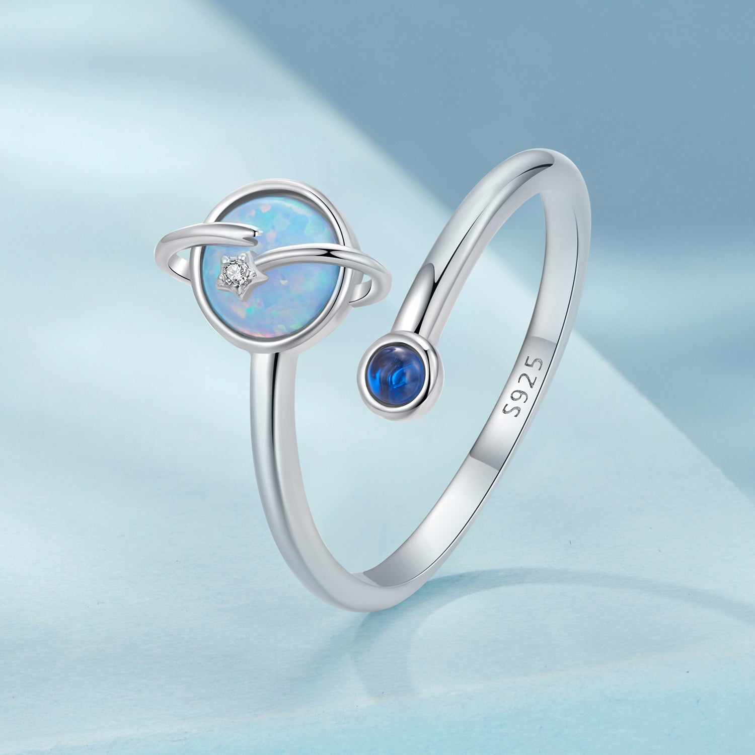 925 Sterling Silver Ring with Pavé Setting, White Gold Plated, with Translucent Opal for Women DestGlow