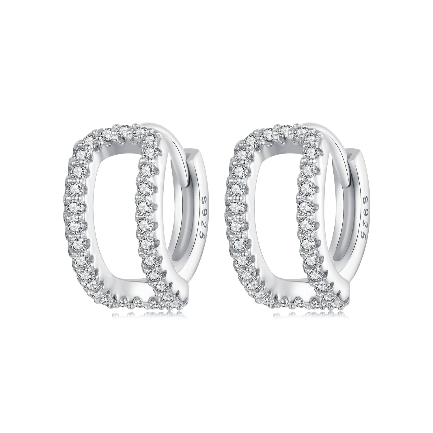 925 Sterling Silver Earrings with White Gold Plating and Pavé Setting CZ for Women DestGlow