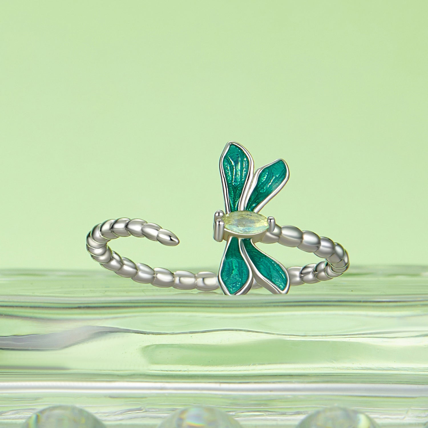 925 Sterling Silver White Gold Plated Opal Enamel Ring DestGlow