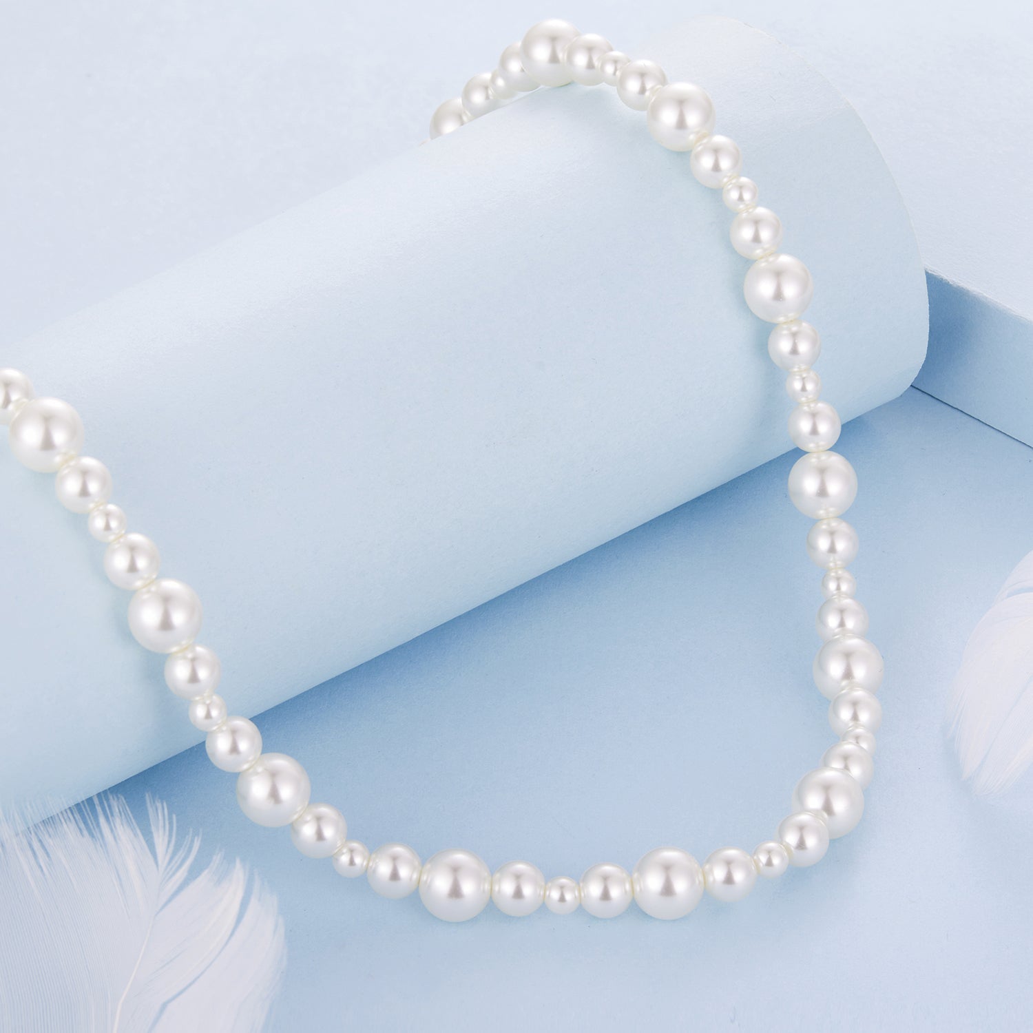 925 Sterling Silver White Gold Plated Necklace with Synthetic Pearls for Women DestGlow