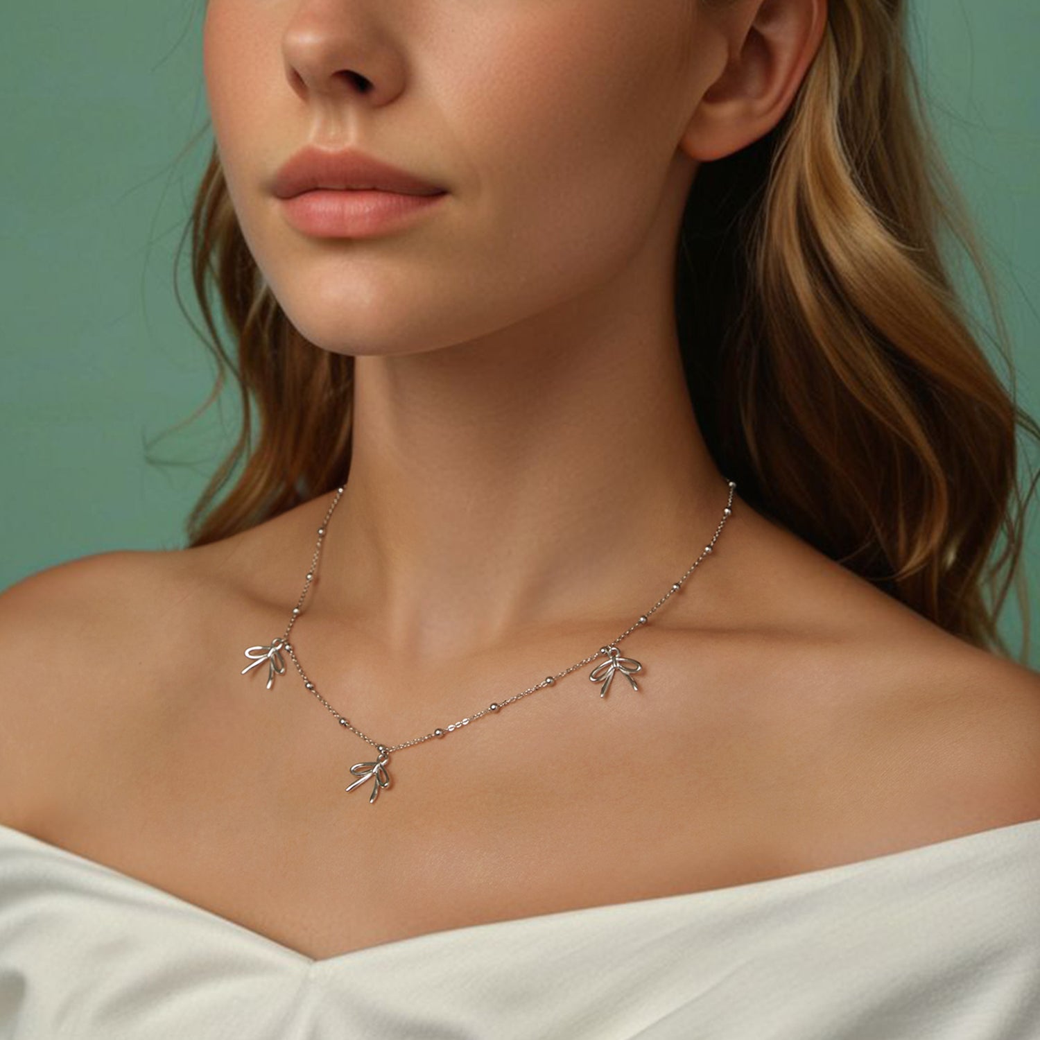 925 Sterling Silver + Plated White Gold Necklace with Adjustable Length for Women DestGlow