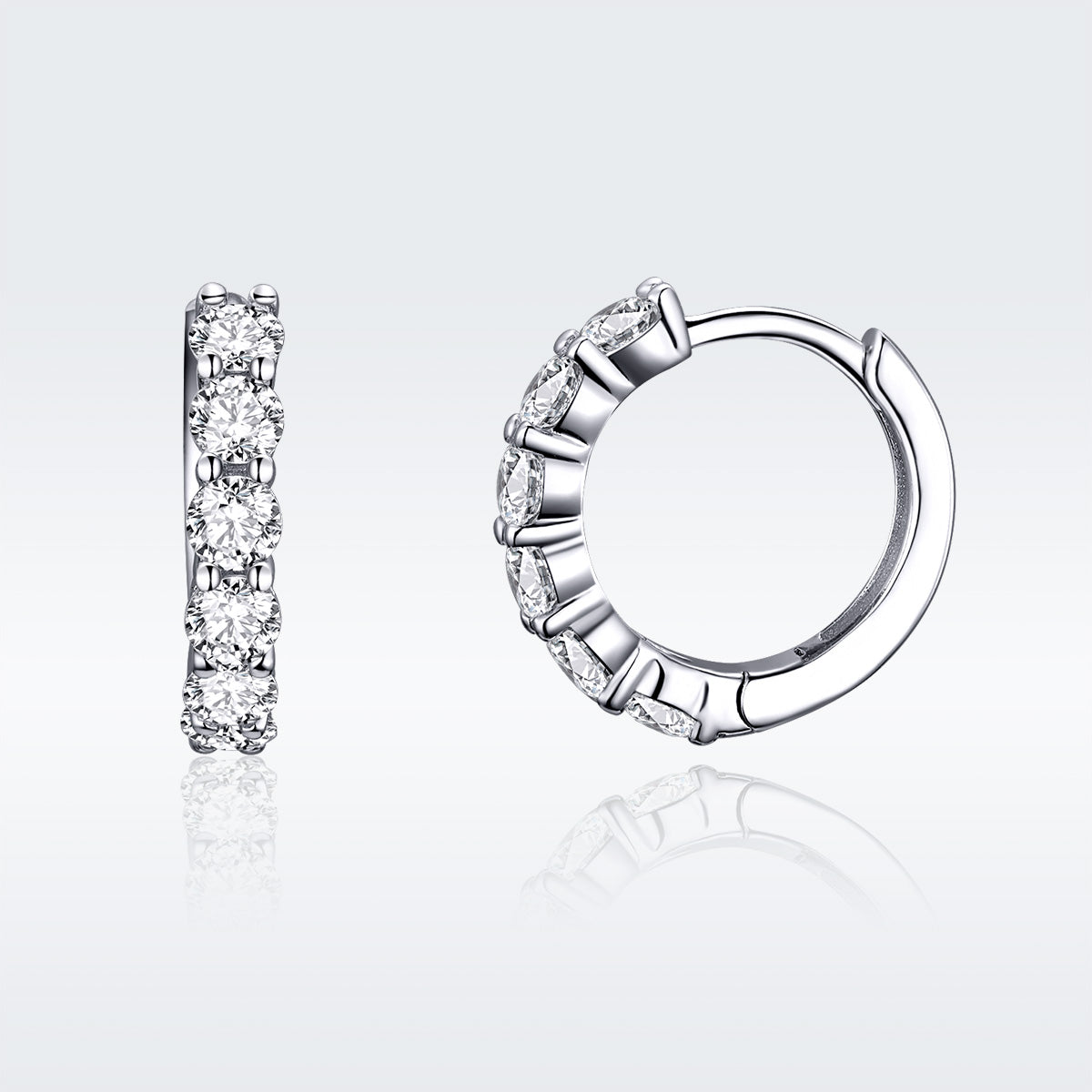925 Sterling Silver Earrings with Pavé CZ in Platinum Plating, 1.6 x 0.3 cm for Women DestGlow