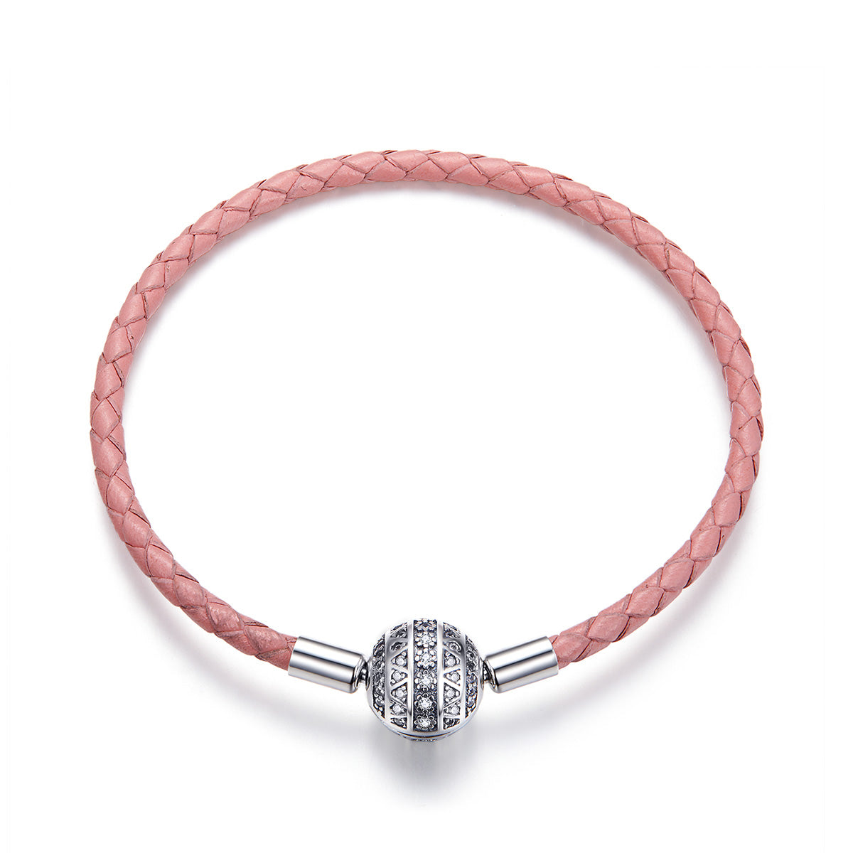 925 Sterling Silver Pavé Setting CZ Bracelet with Genuine Leather for Women DestGlow