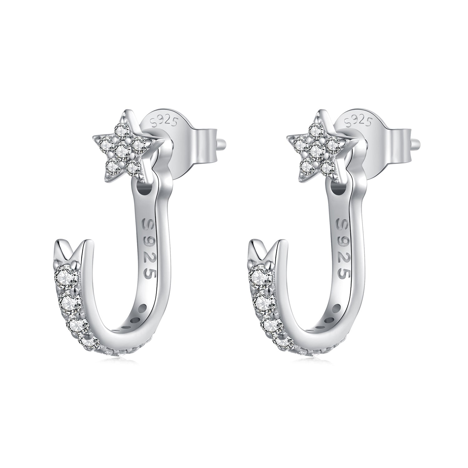 925 Sterling Silver CZ Earrings with White Gold Plating, 1.4x0.5cm for Women DestGlow