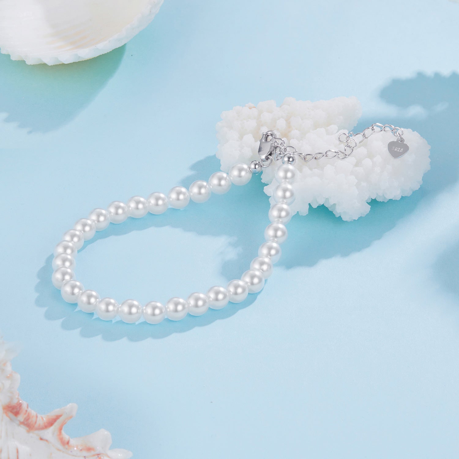925 Sterling Silver Adjustable White Gold Plated Bracelet with Synthetic Pearl for Women DestGlow