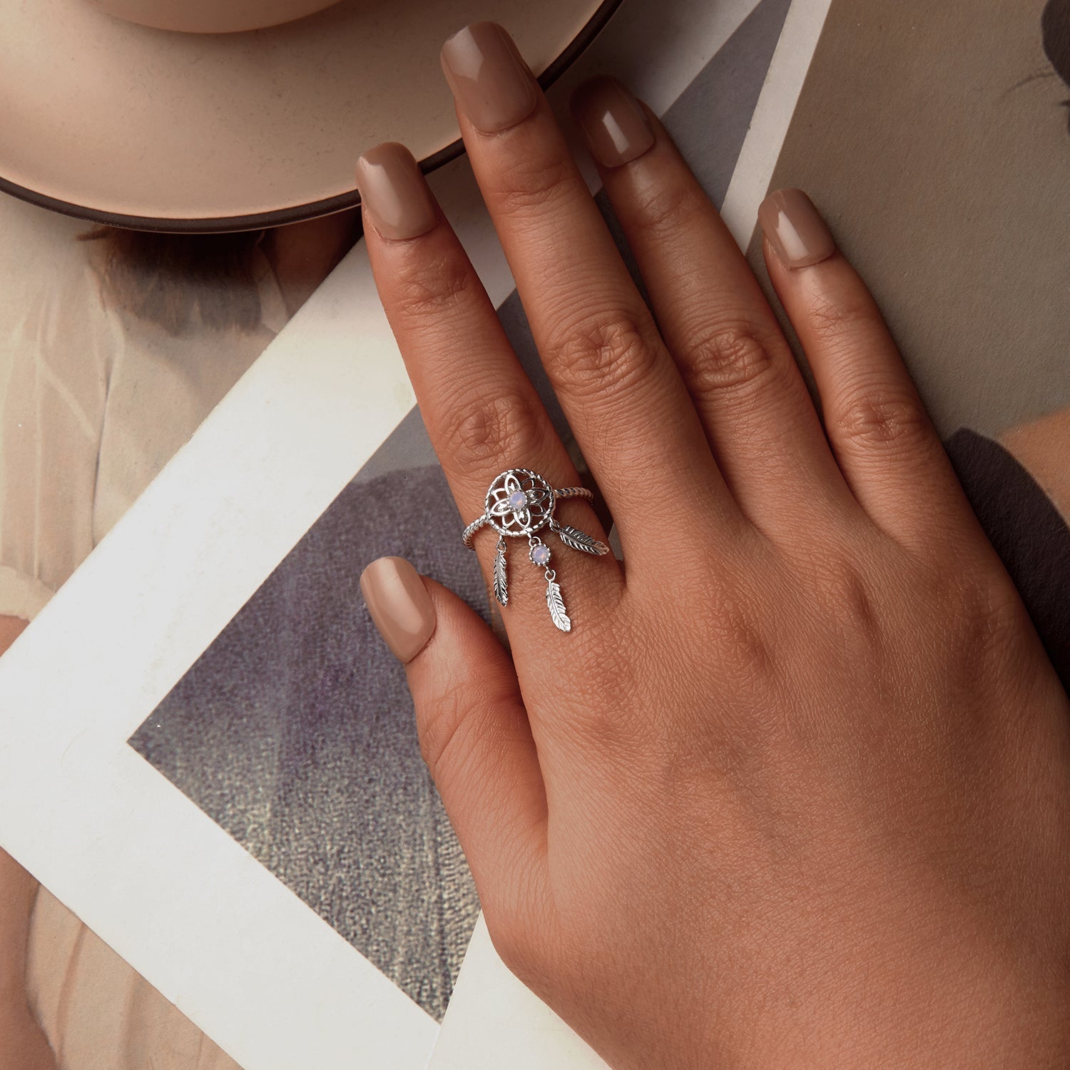 925 Sterling Silver Nano Opal Stone Ring for Women DestGlow
