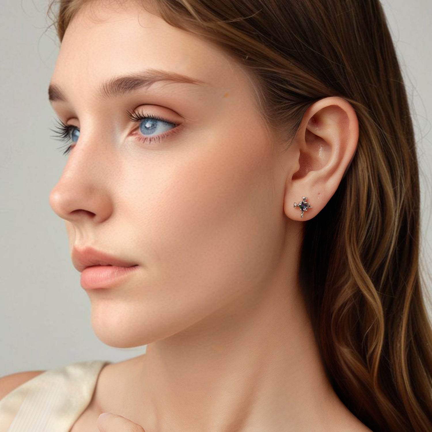 925 Sterling Silver Earrings with Transparent Glass for Women DestGlow
