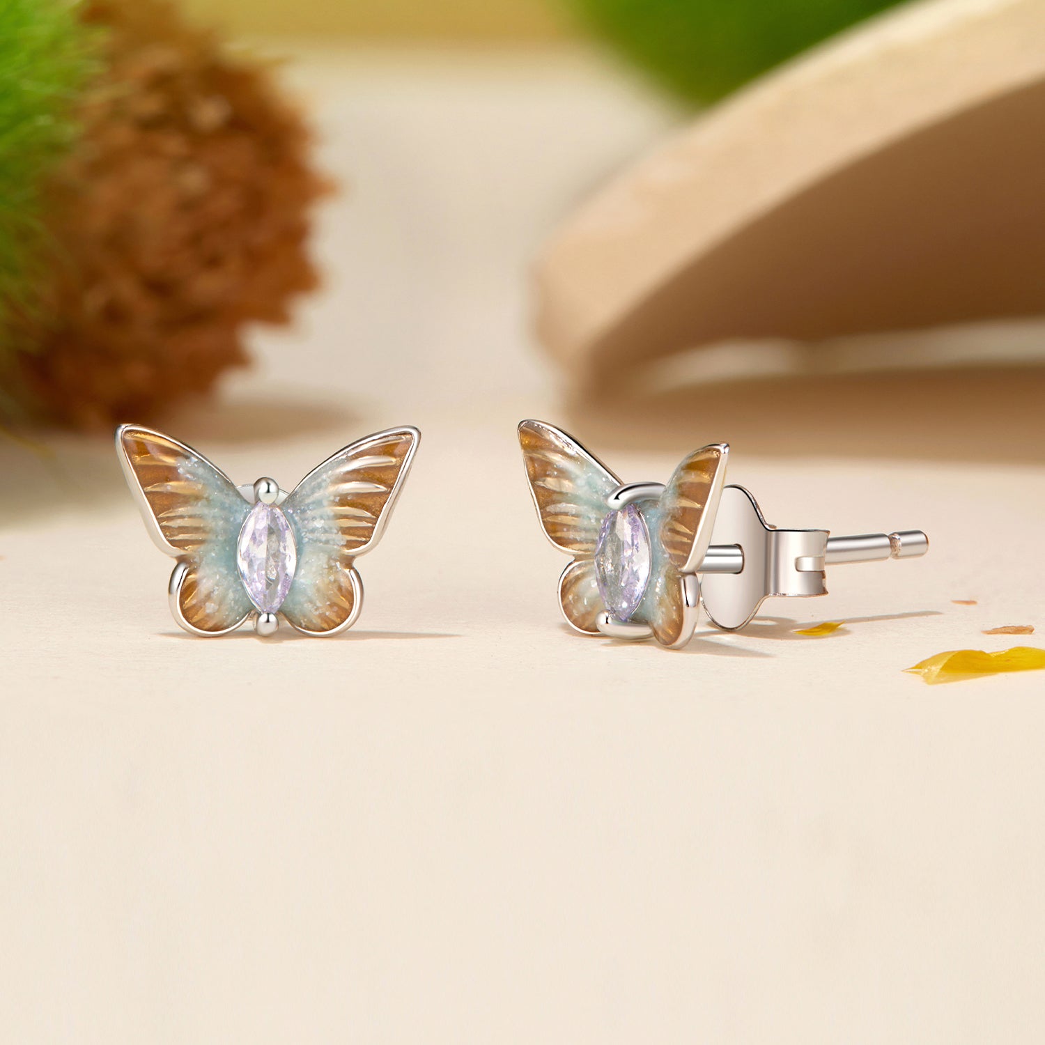 925 Sterling Silver Earrings with Enamel and Pavé Set CZ, 7x10mm, White Gold Plated for Women DestGlow