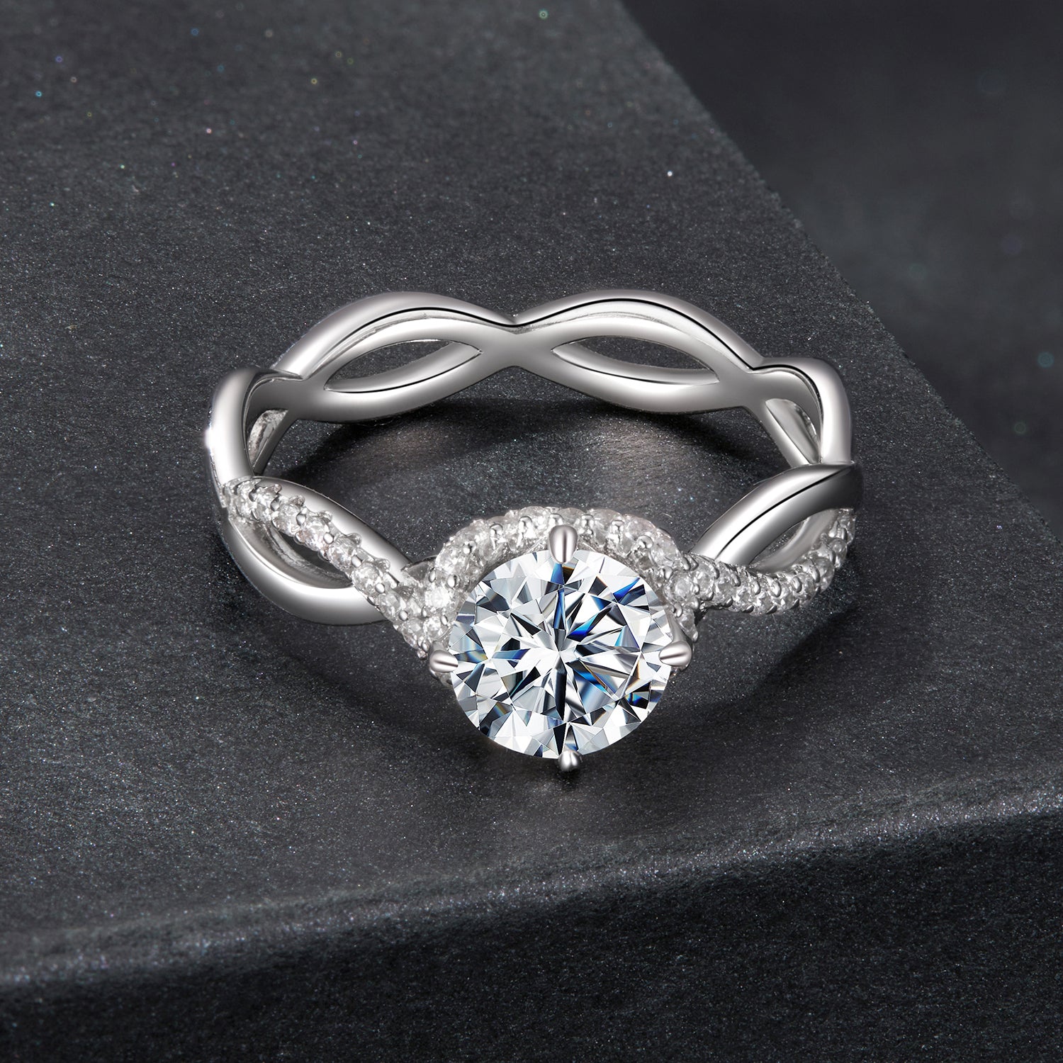 925 Sterling Silver Moissanite Ring in Size 7 with Pavé Setting for Women DestGlow