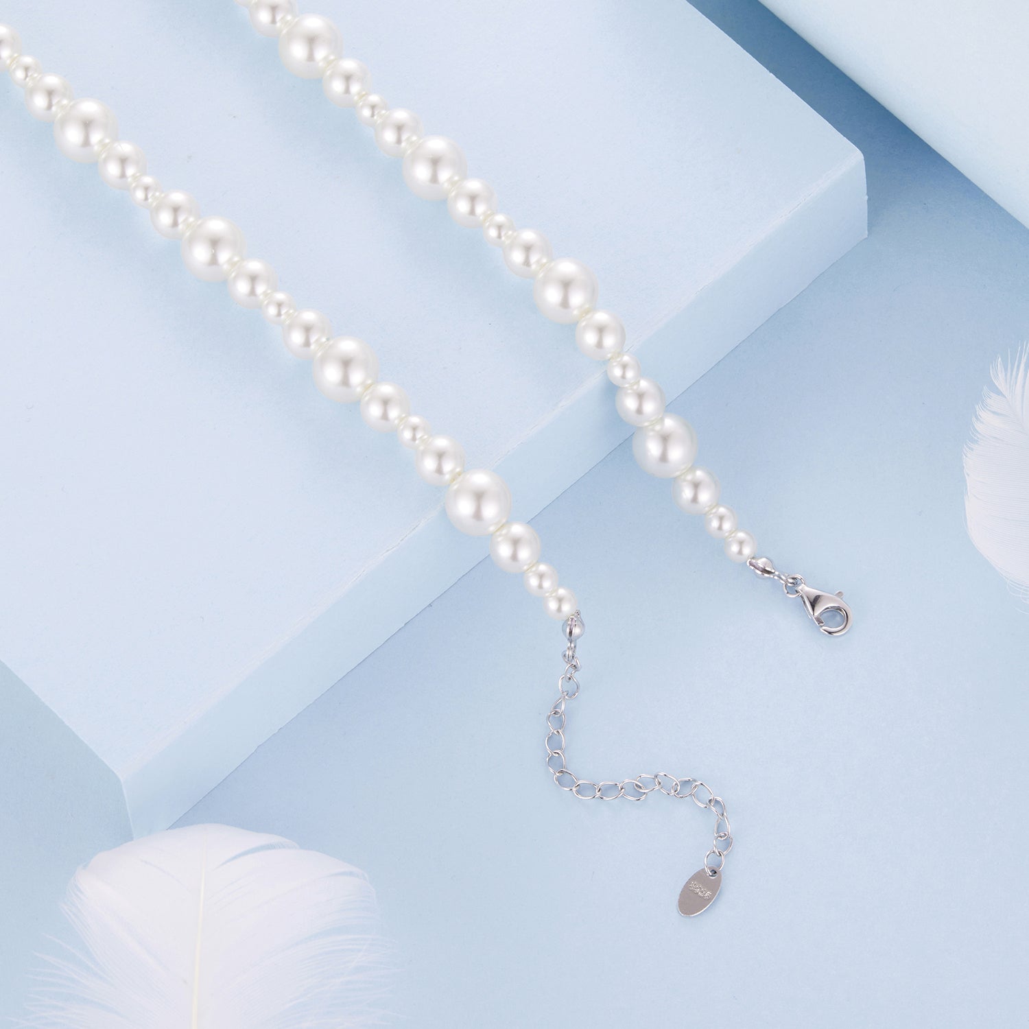 925 Sterling Silver White Gold Plated Necklace with Synthetic Pearls for Women DestGlow