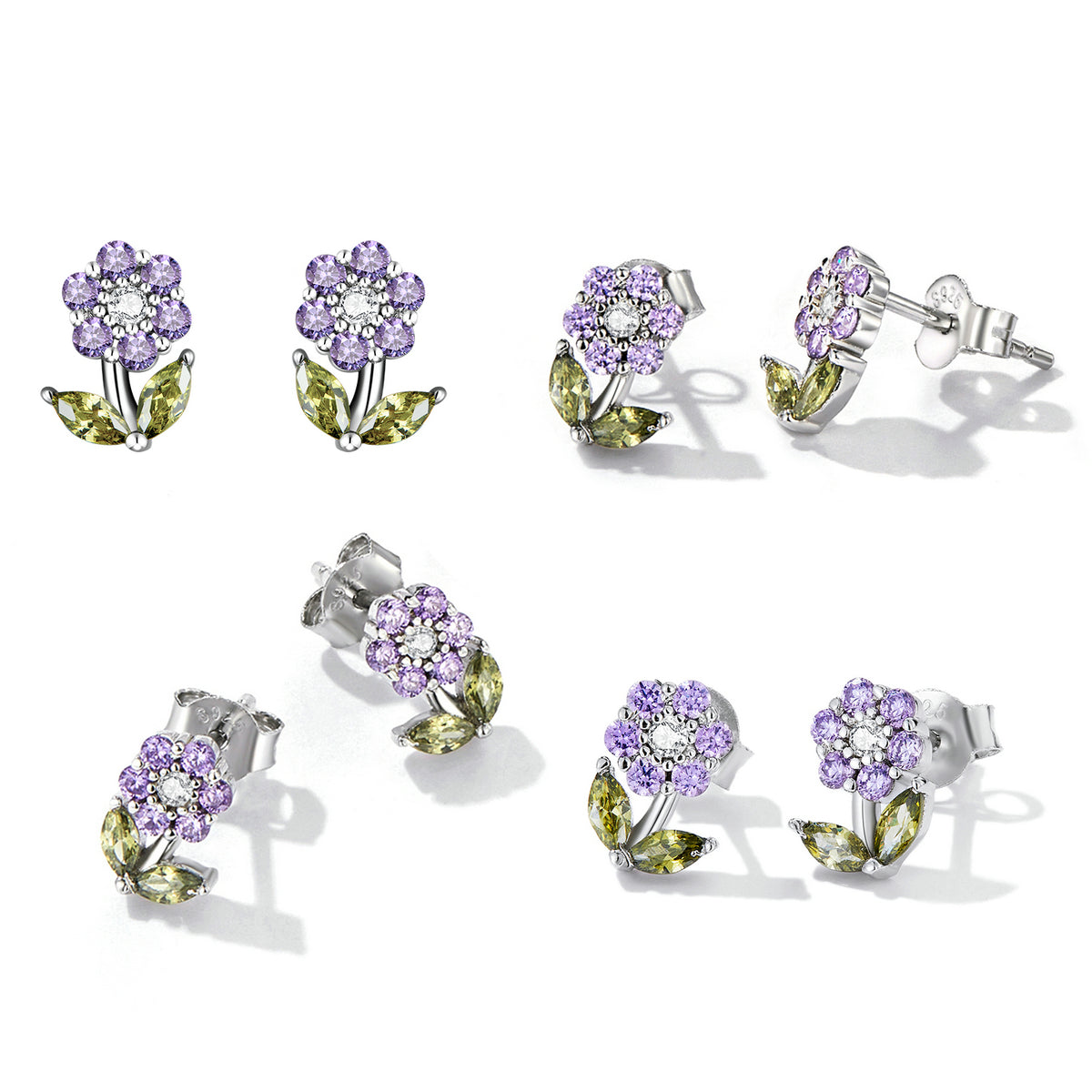 925 Sterling Silver Earrings with Pavé Setting CZ in White Gold DestGlow