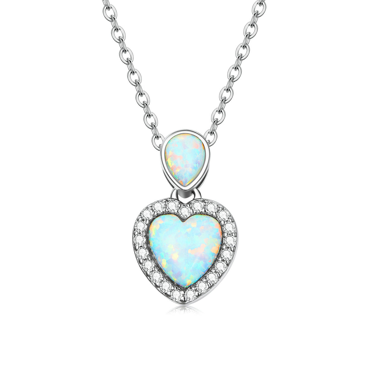 925 Sterling Silver Genuine Translucent Opal Necklace with CZ for Women DestGlow