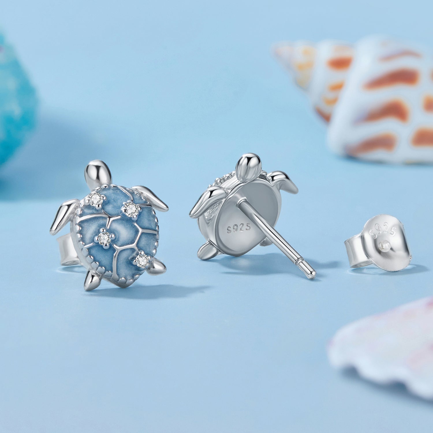 925 Sterling Silver Earrings with Enamel CZ in White Gold, 1.0x0.9cm for Women DestGlow