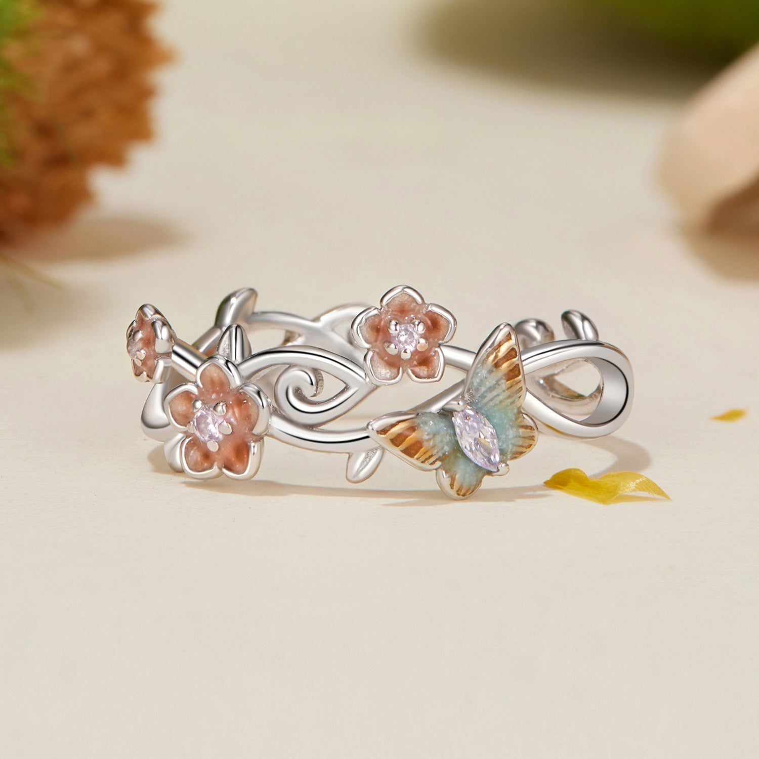 925 Sterling Silver Enamel Pavé Setting Ring for Women DestGlow