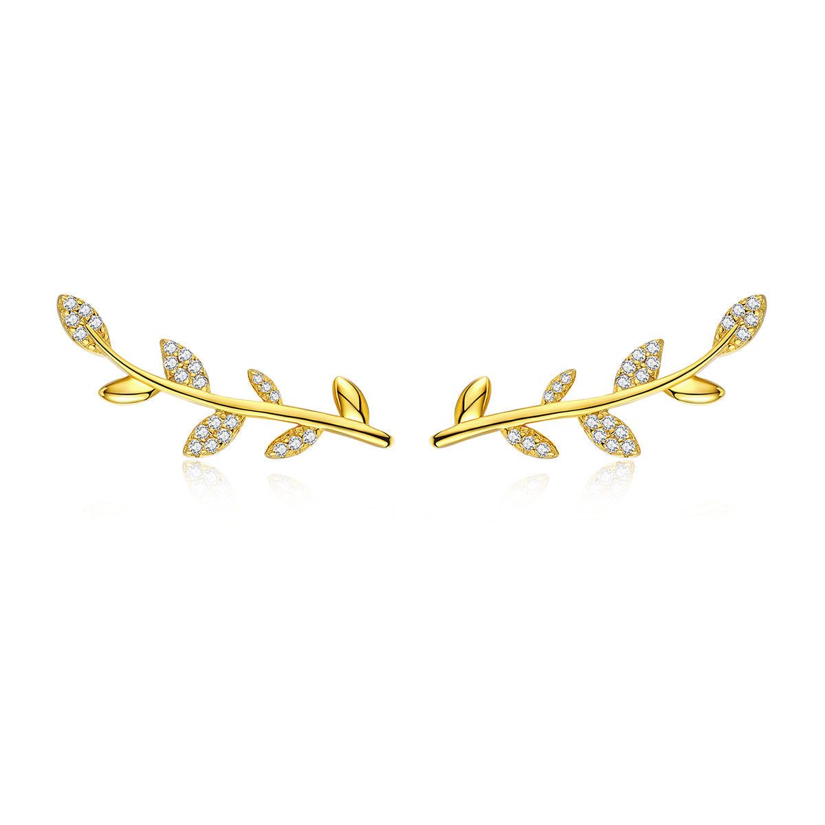 925 Sterling Silver Earrings with Gold Plating and CZ - 0.9x2.5cm for Women DestGlow