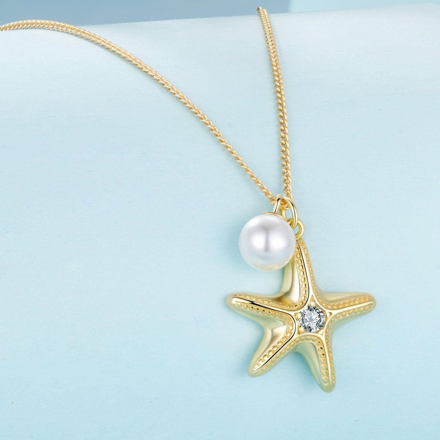 925 Sterling Silver Necklace with Gold Plating, 40+5cm, Featuring Synthetic Pearl & CZ for Women DestGlow