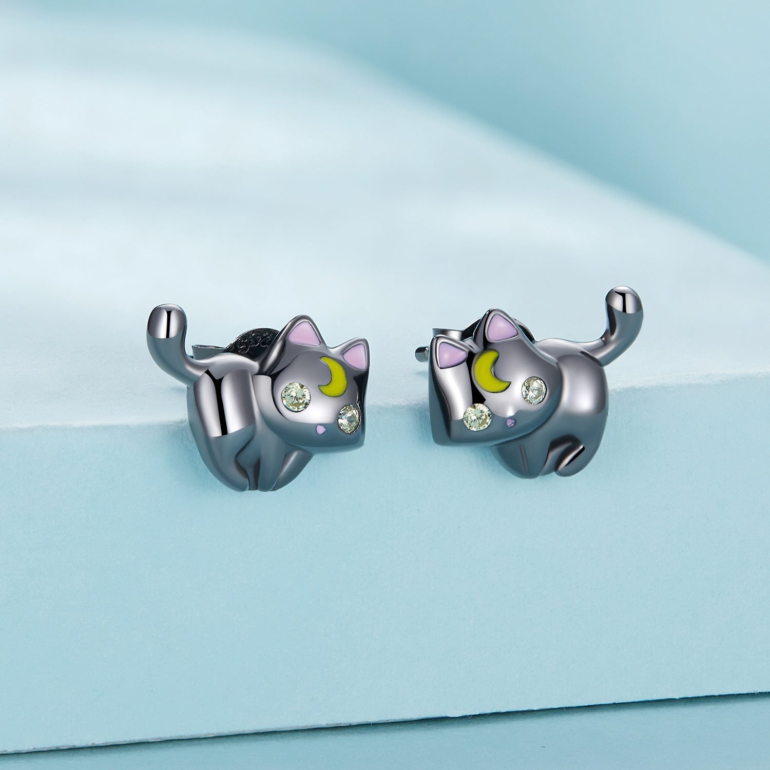 925 Sterling Silver Black Gold Plated Enamel CZ Earrings Size 10*14mm for Women DestGlow