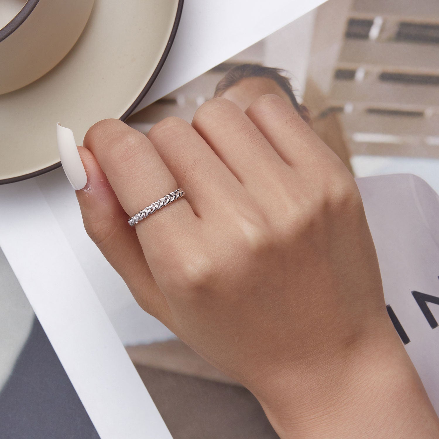 925 Sterling Silver Plated Platinum Ring Size 6 for Women DestGlow
