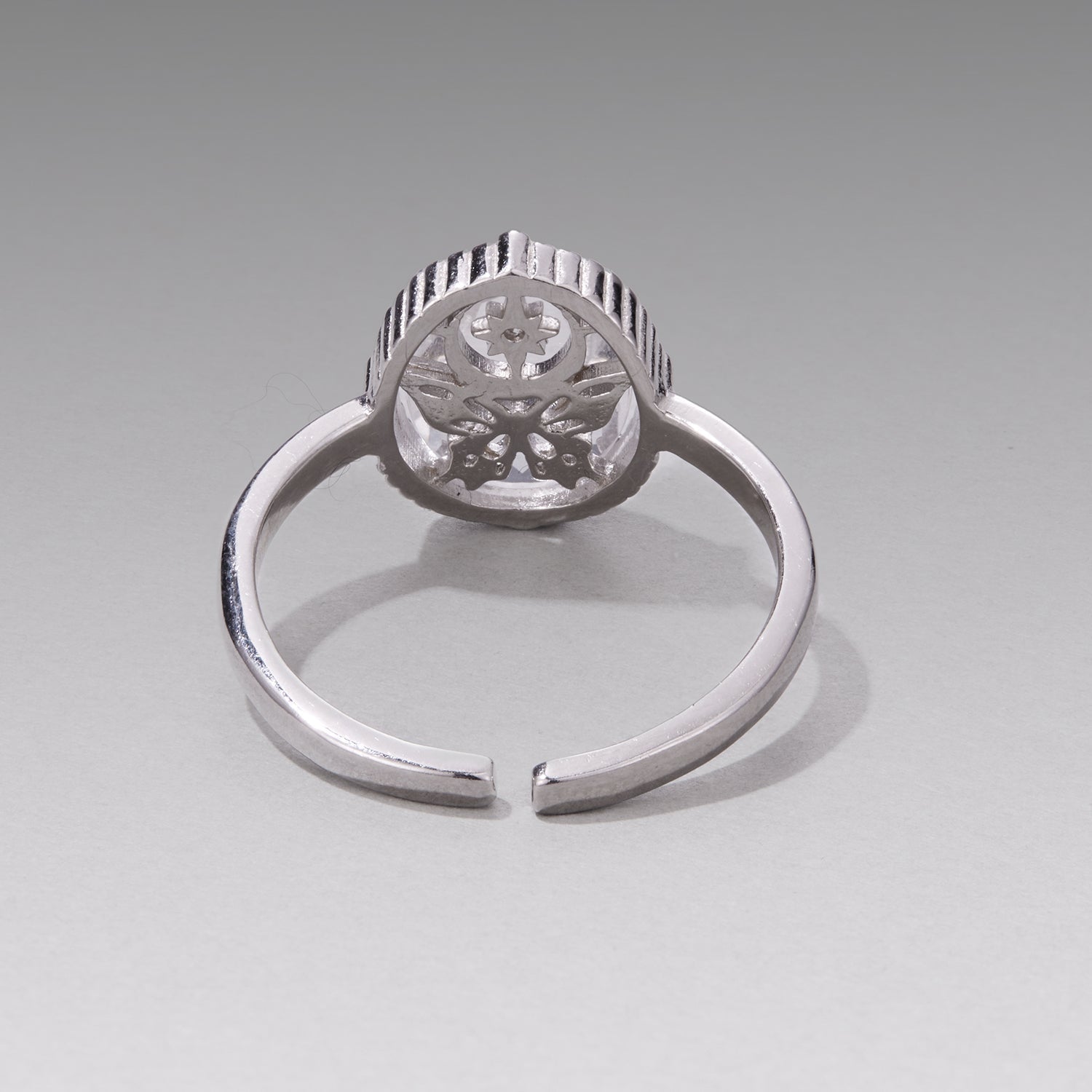 925 Sterling Silver Pavé Setting CZ White Gold Plated Ring with Transparent Glass for Women DestGlow