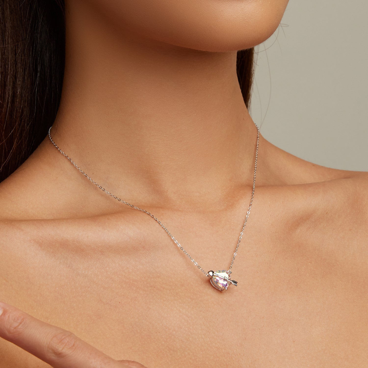 S925 Sterling Silver Adjustable Necklace with CZ Pendant for Women DestGlow