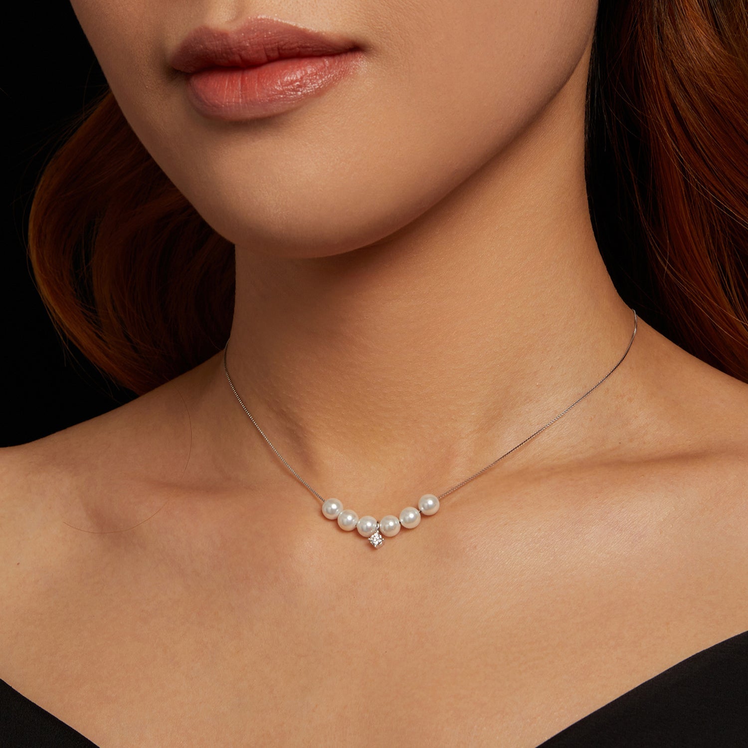 925 Sterling Silver Moissanite & Quality Shell Pearl Adjustable Necklace for Women DestGlow