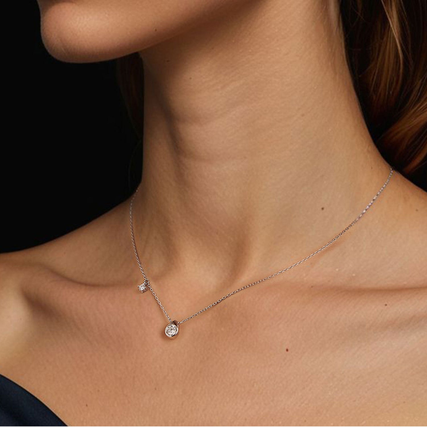 925 Sterling Silver + Moissanite Adjustable Necklace for Women - White Gold 0.5ct & 0.1ct DestGlow