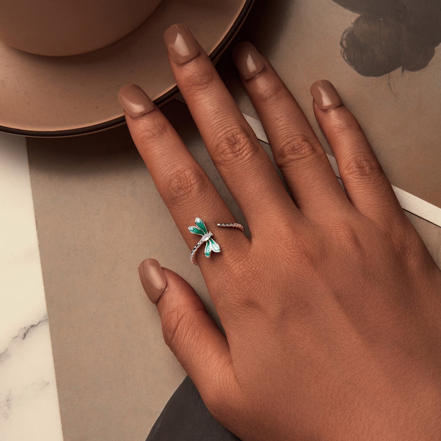 925 Sterling Silver White Gold Plated Opal Enamel Ring DestGlow