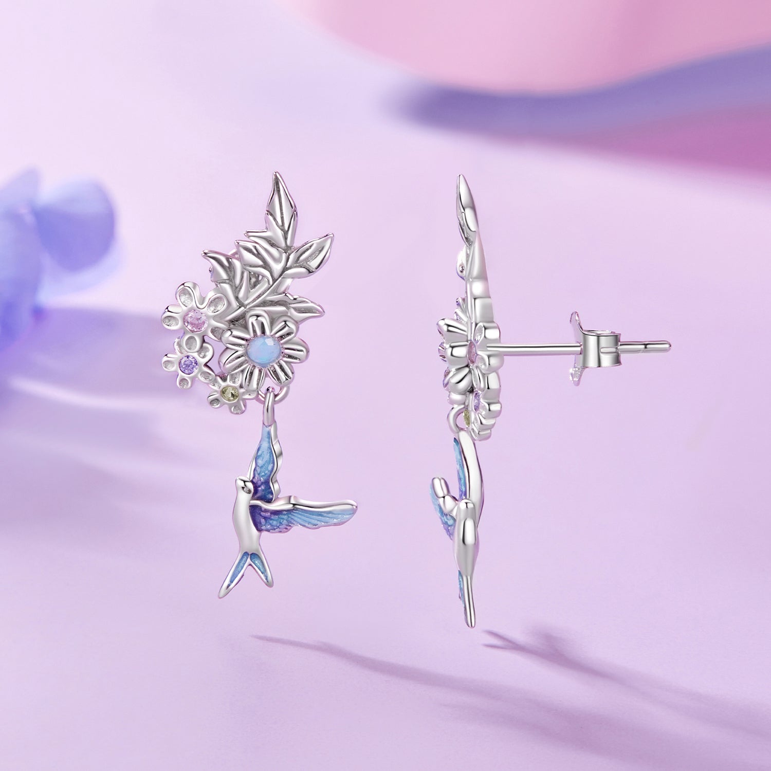 925 Sterling Silver Earrings with Nano Opal Stone and White Gold Plating DestGlow