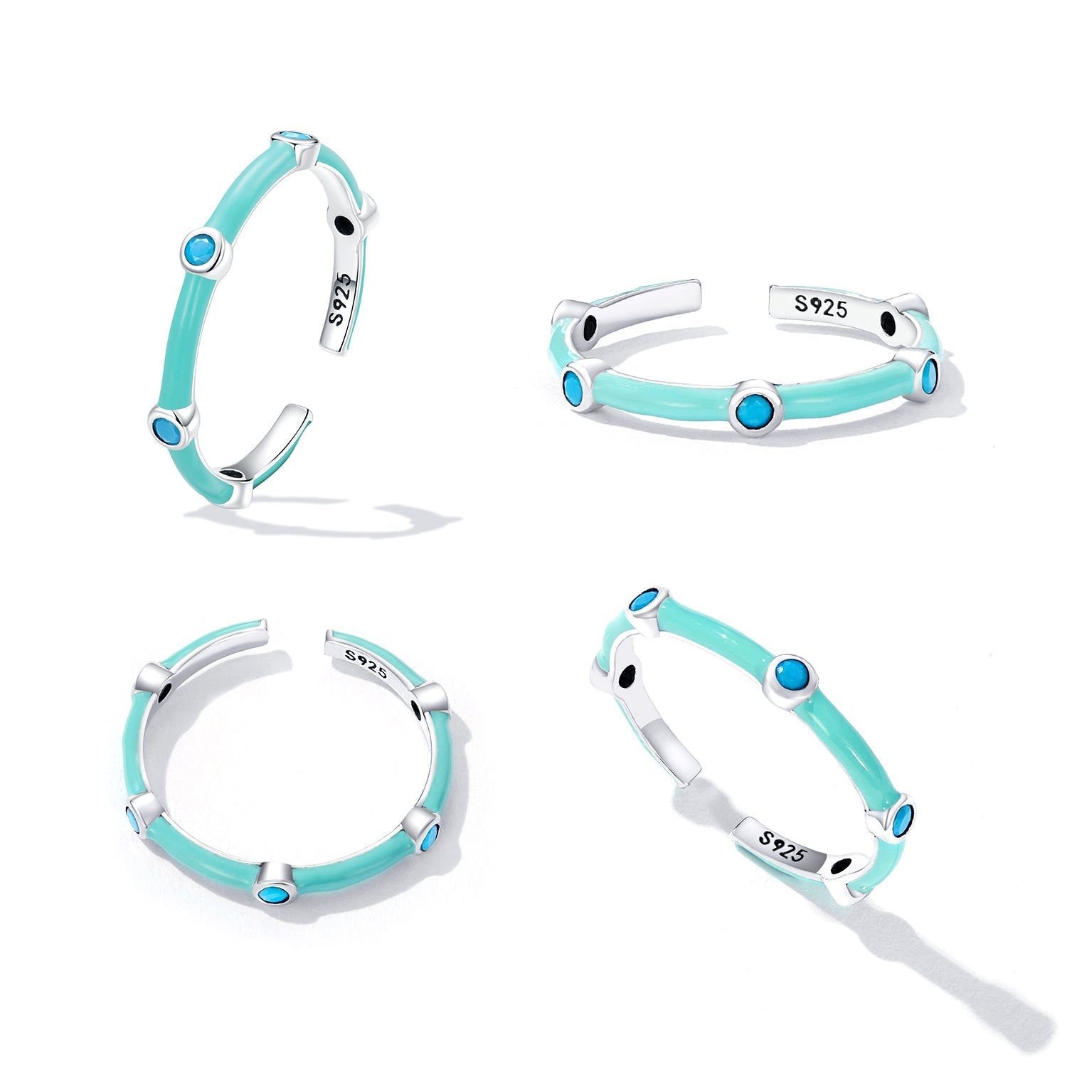 925 Sterling Silver Turquoise Enamel Oxidized Ring DestGlow