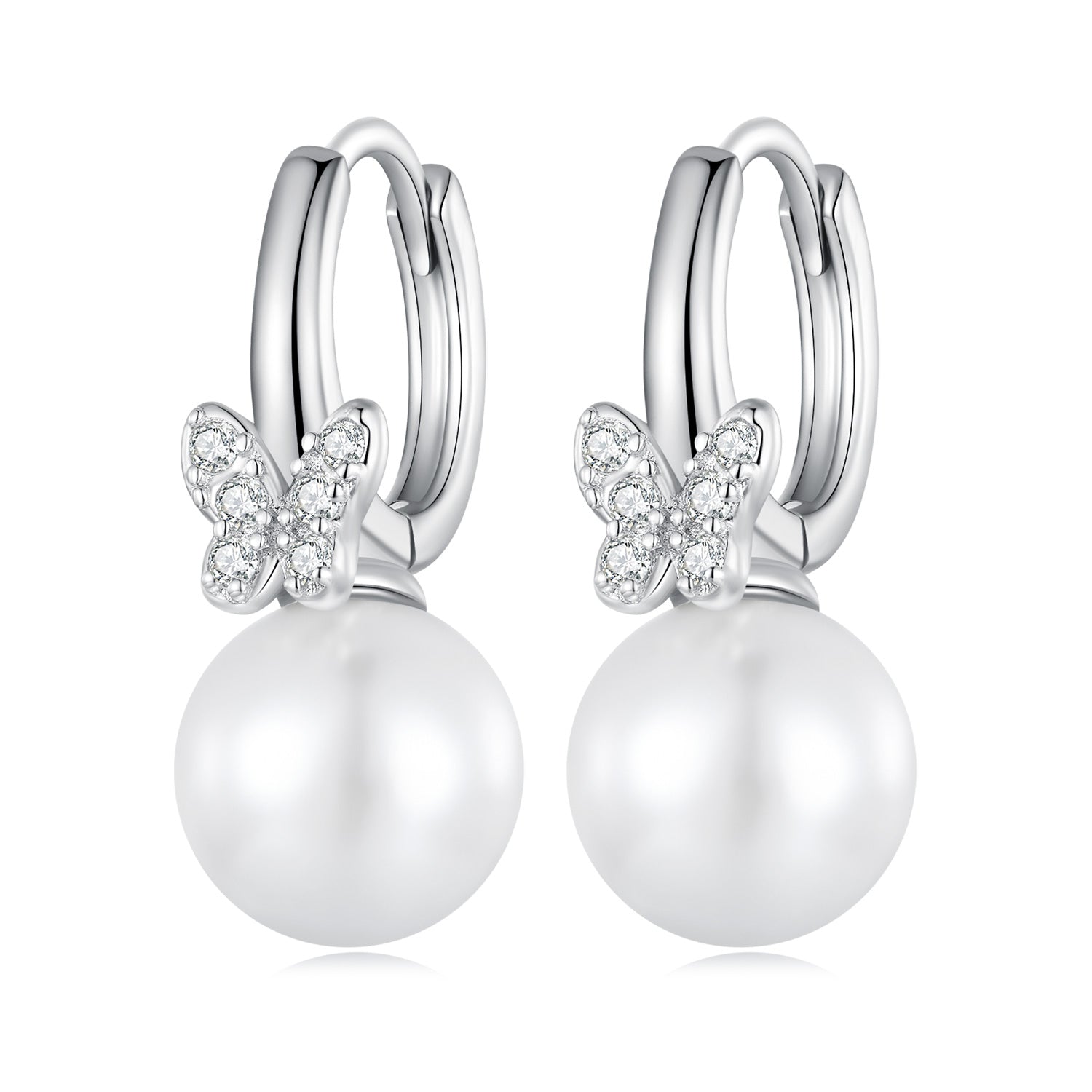 925 Sterling Silver Earrings with Plated Platinum and Shell Pearl for Women DestGlow