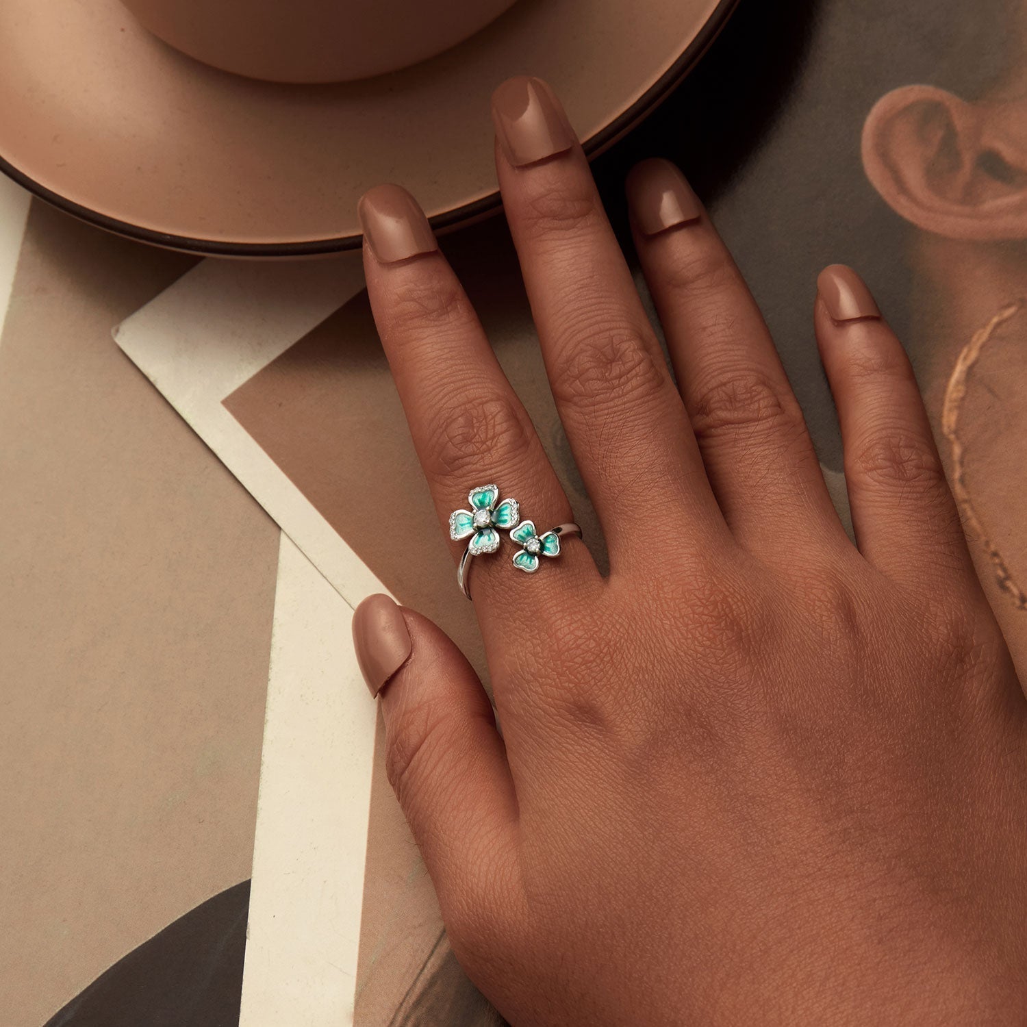 925 Sterling Silver Enamel Pavé CZ Ring for Women DestGlow