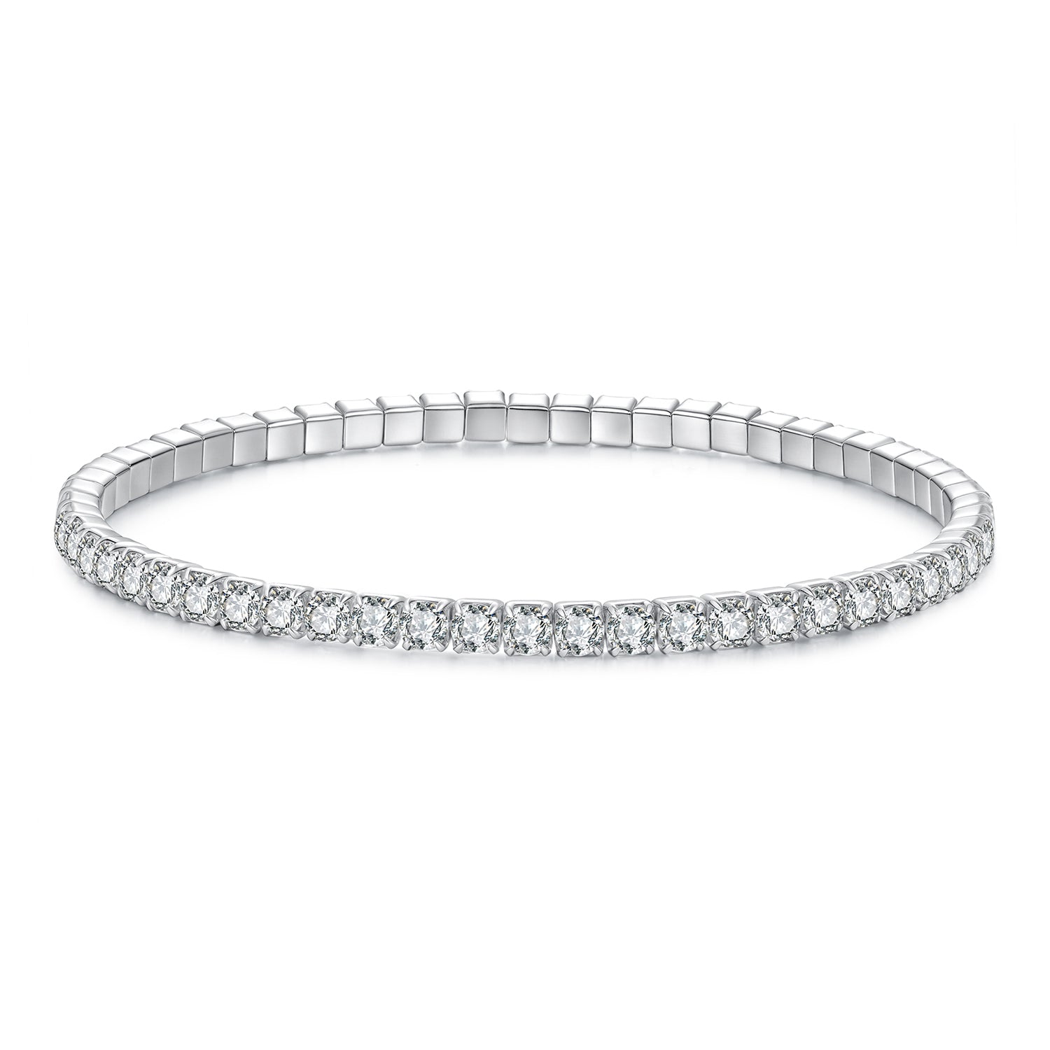 925 Sterling Silver White Gold Plated 16cm Stretchable CZ Bracelet for Women DestGlow