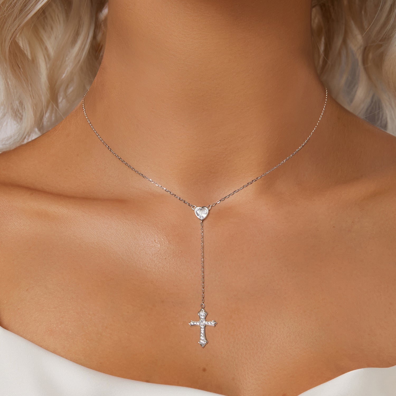 925 Sterling Silver White Gold Plated Necklace with CZ Pavé Setting for Women DestGlow