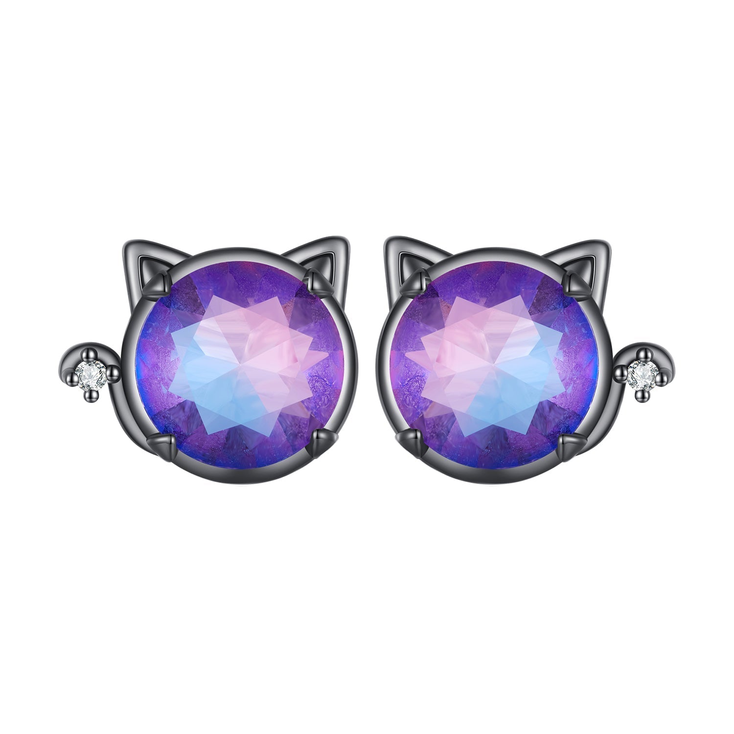 925 Sterling Silver Earrings with Pavé CZ and Transparent Glass in Black Gold, 1.0*1.2cm, for Women