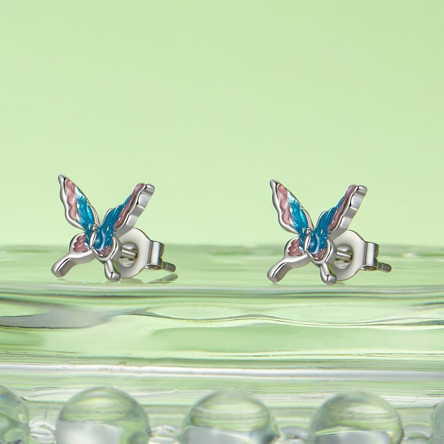 925 Sterling Silver White Gold Plated Enamel Earrings 9x10mm for Women DestGlow