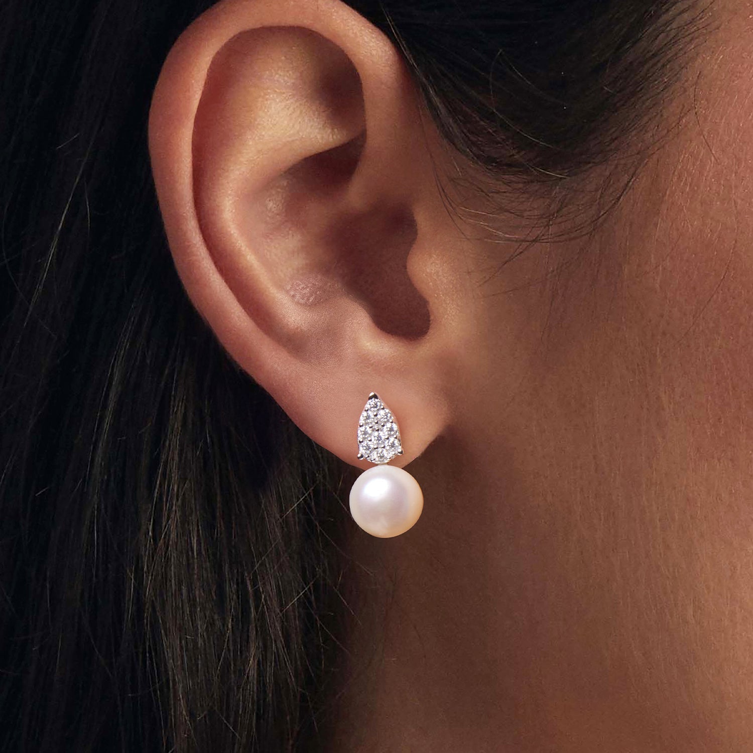 925 Sterling Silver 0.023 Carat Moissanite & Freshwater Pearl Earrings for Women DestGlow