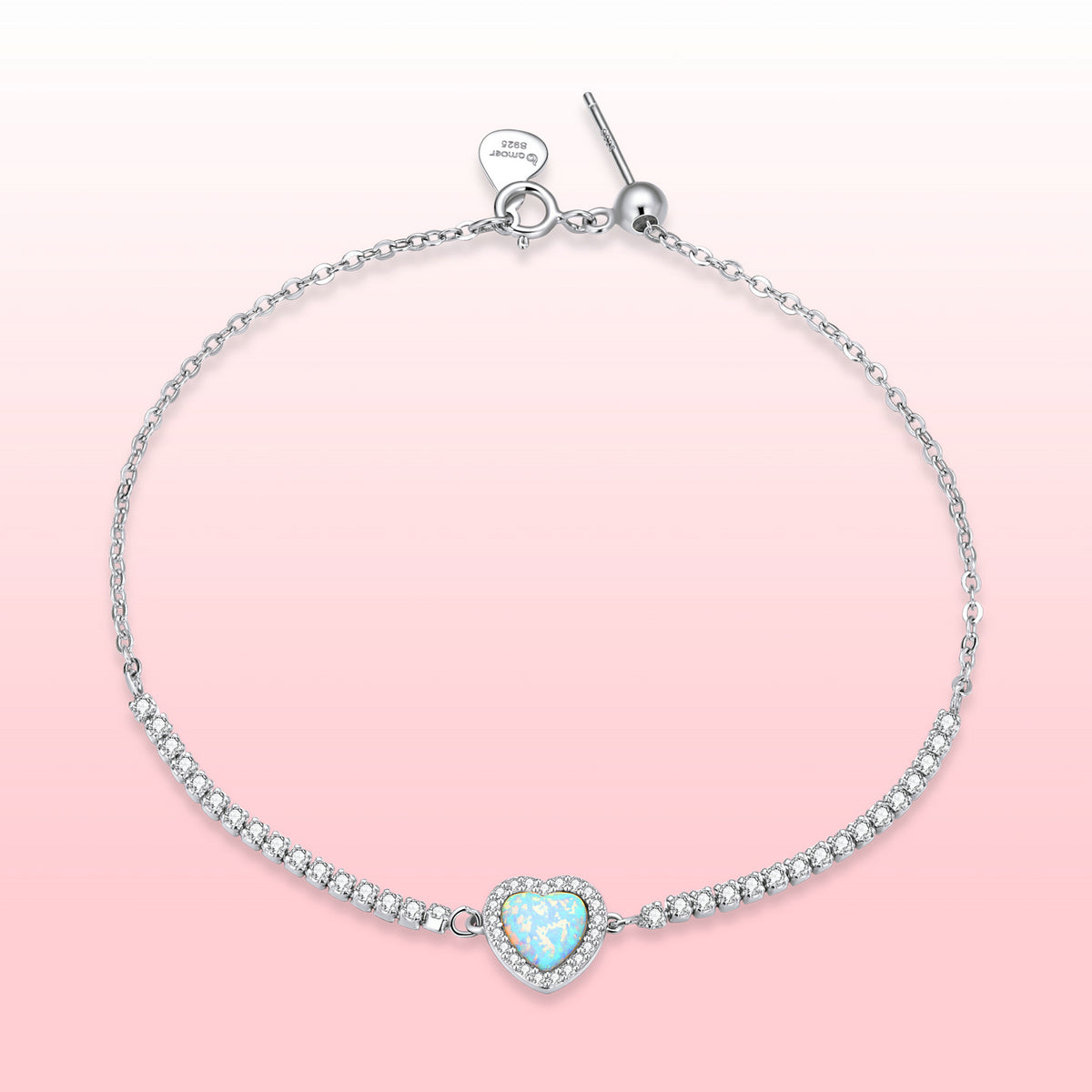 925 Sterling Silver Adjustable Bracelet with Translucent Opal and CZ for Women DestGlow
