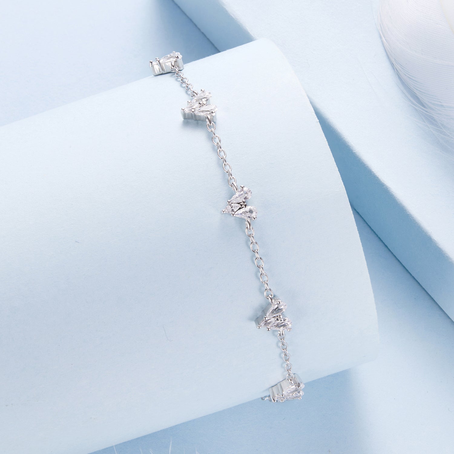 925 Sterling Silver Bracelet with White Gold Plating and CZ Paving for Women DestGlow