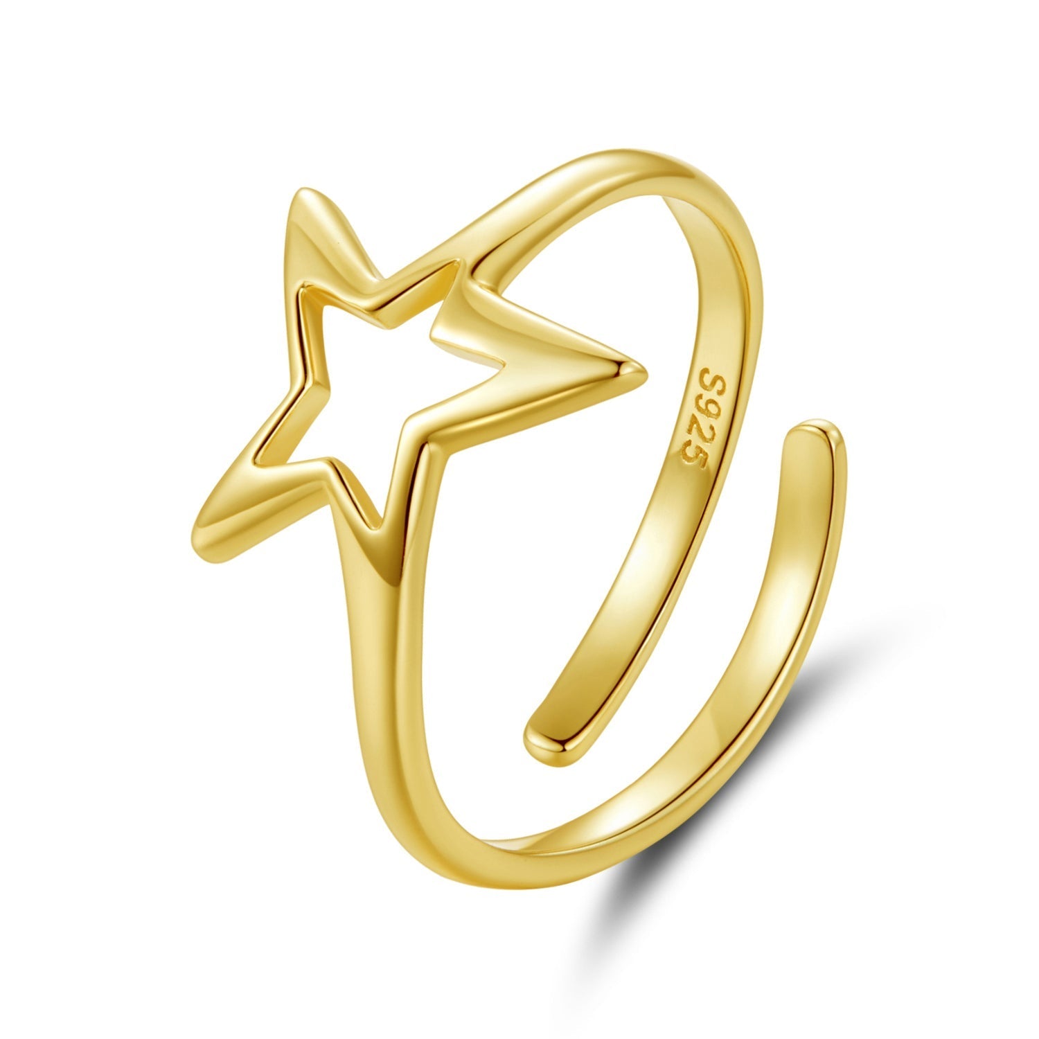 925 Sterling Silver Plated Gold 1.40cm Star Ring DestGlow