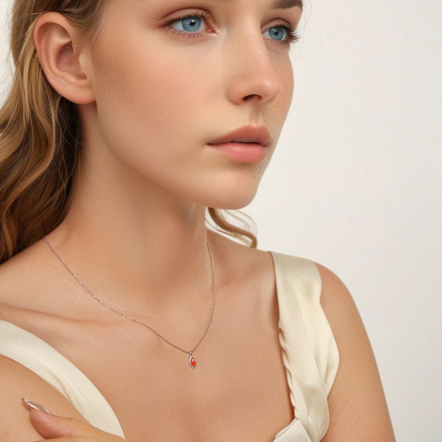 925 Sterling Silver Necklace with Synthetic Opal Pendant, 45cm, Plated White Gold for Women DestGlow