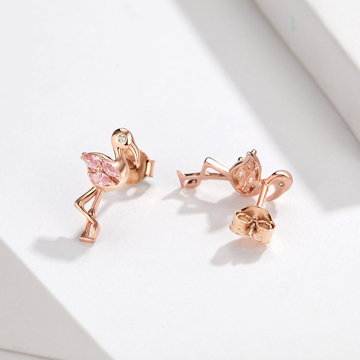 925 Sterling Silver 1.5x0.7cm Plated Rose Gold CZ Earrings for Women DestGlow