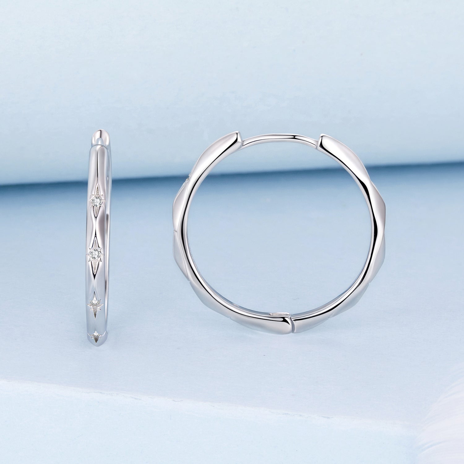925 Sterling Silver White Gold Plated Hoop Earrings with CZ - 2.0cm DestGlow