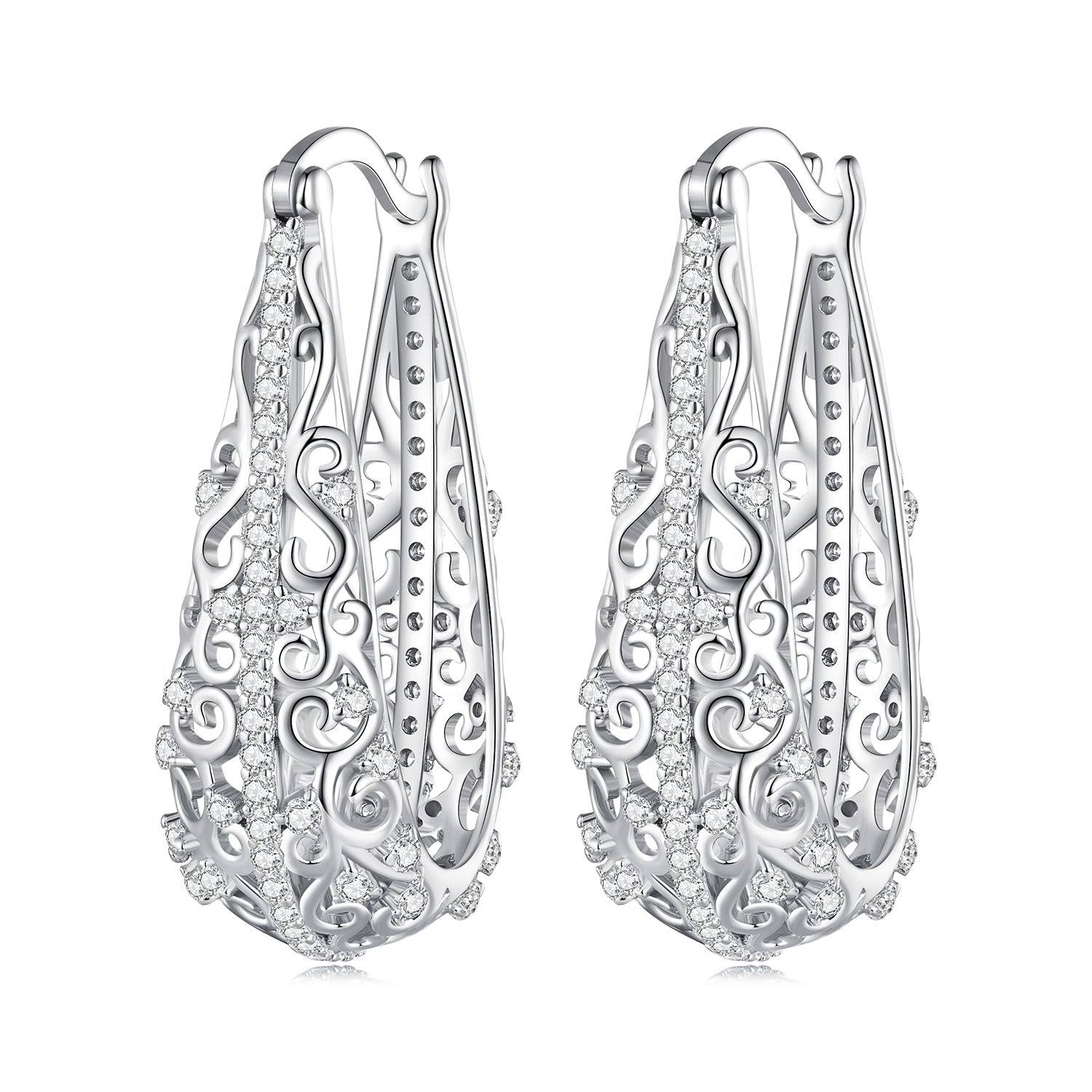 925 Sterling Silver Earrings with Pavé Set CZ, 2.5cm x 0.8cm, for Women DestGlow