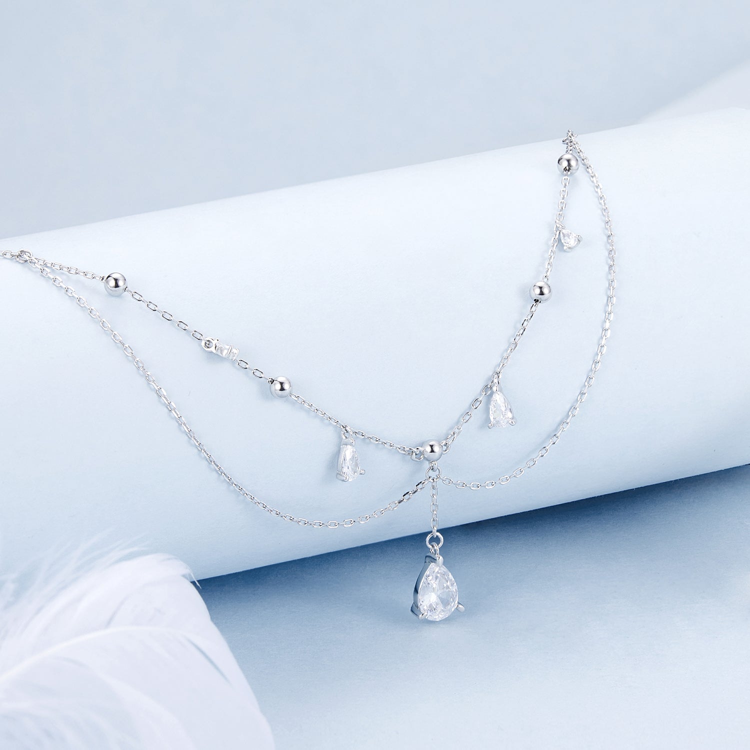925 Sterling Silver 400mm CZ Pavé Setting Necklace for Women DestGlow