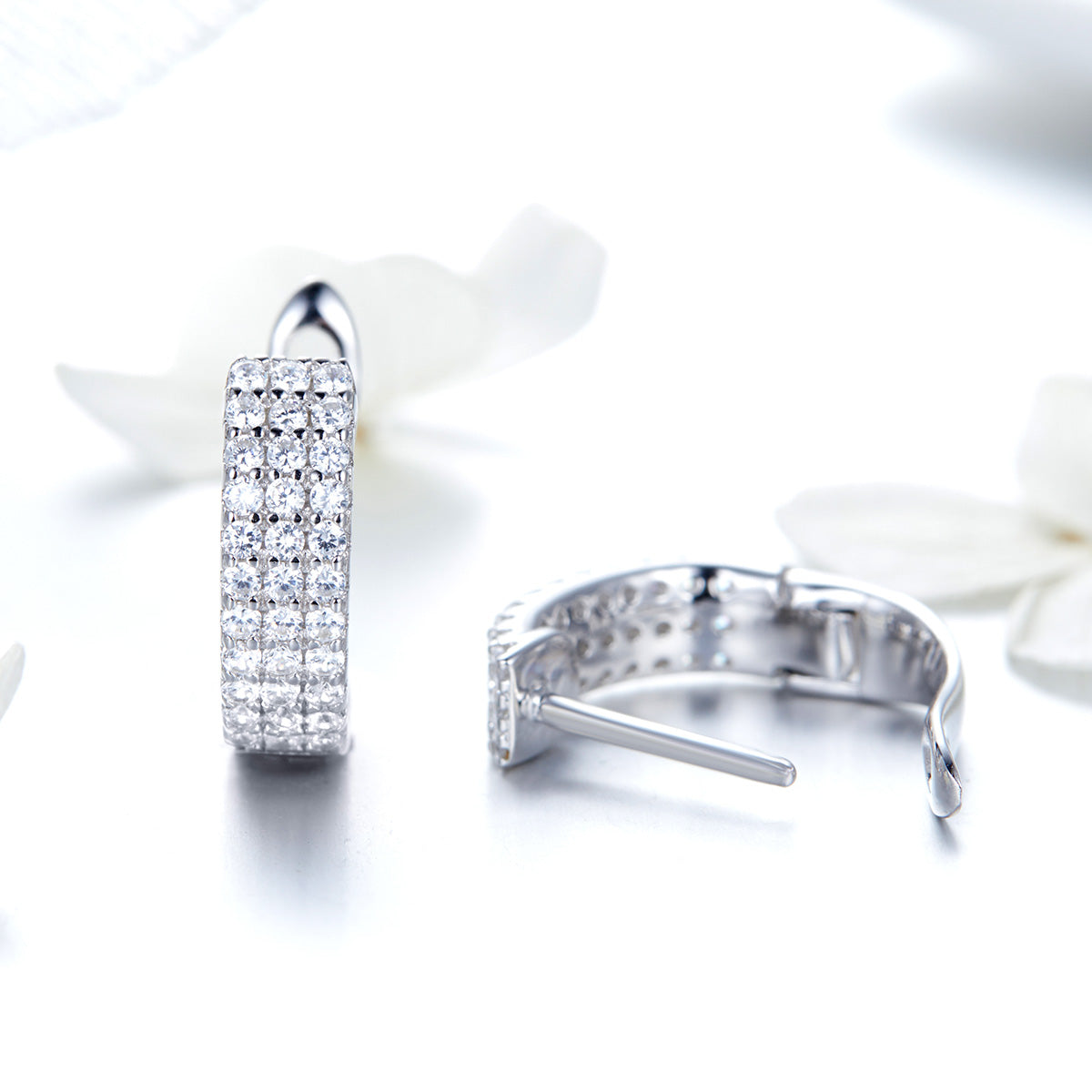 925 Sterling Silver Earrings with Pavé Setting CZ 1.3*0.4cm DestGlow