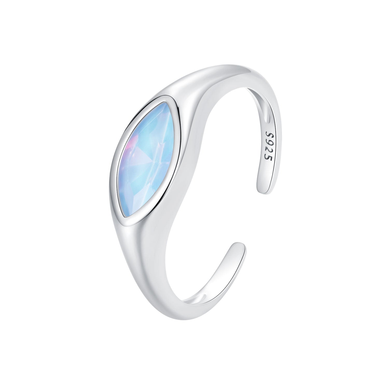 925 Sterling Silver White Gold Plated 1.9mm Transparent Glass Ring DestGlow